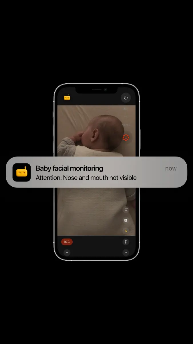 RECAM baby face detection — on-device AI monitoring nose and eye visibility during sleep