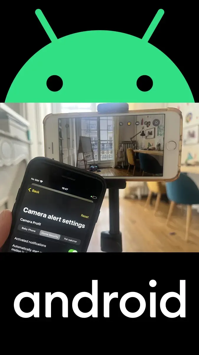 A spare phone on a simple mount, working as a security camera